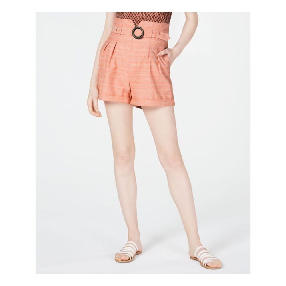LINE + DOT Womens Orange Belted Striped Shorts Size: XS